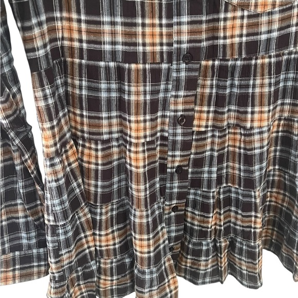 Free People Plaid Button Down Long Top Shirt Peplum Hem Lightweight Small - Picture 7 of 8